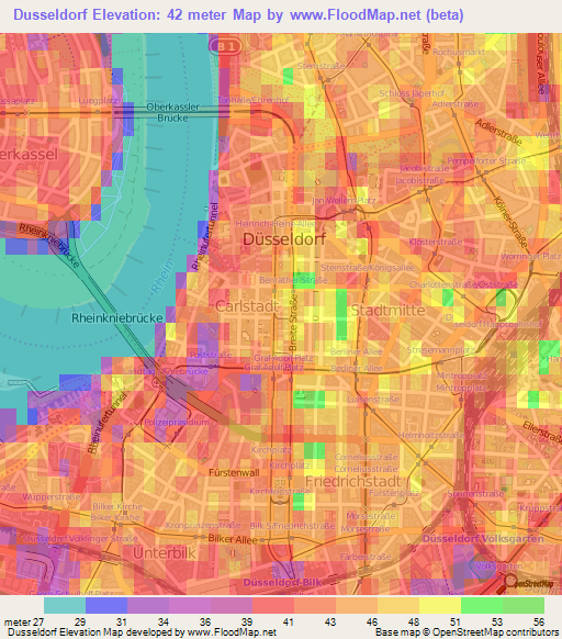 Dusseldorf,Germany Elevation Map