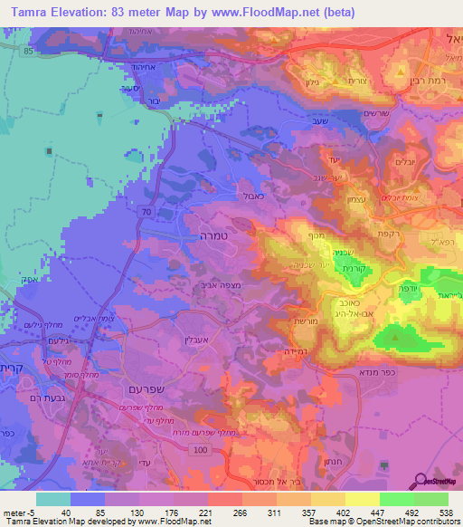 Elevation of Tamra,Israel Elevation Map, Topography, Contour