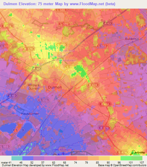 Dulmen,Germany Elevation Map