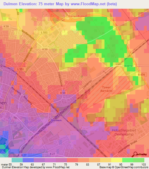 Dulmen,Germany Elevation Map