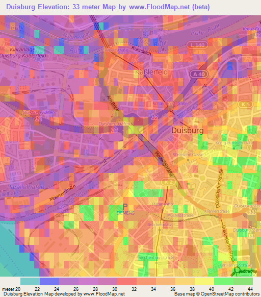 Duisburg,Germany Elevation Map