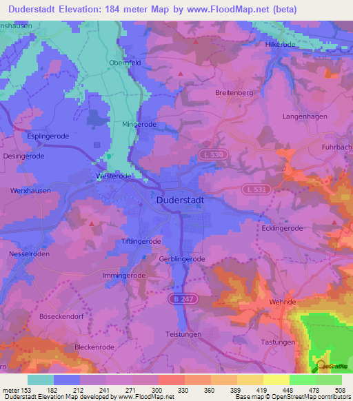 Duderstadt,Germany Elevation Map