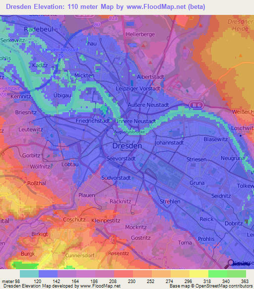 Dresden,Germany Elevation Map