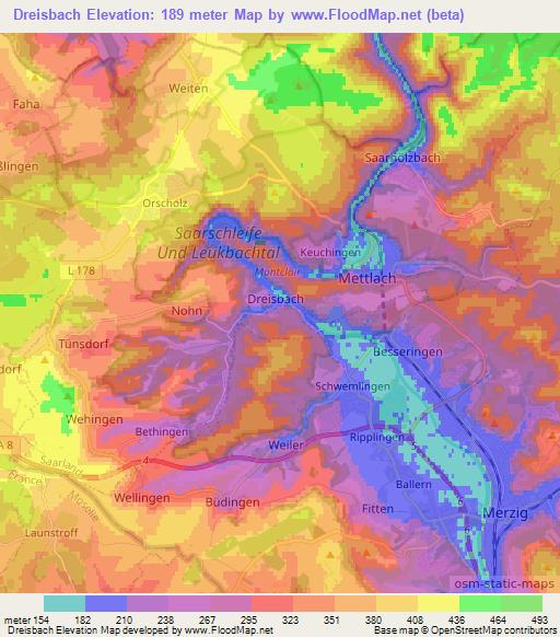 Dreisbach,Germany Elevation Map