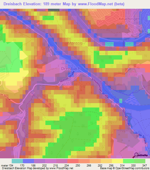 Dreisbach,Germany Elevation Map