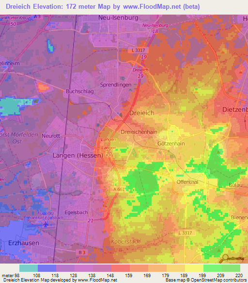 Dreieich,Germany Elevation Map