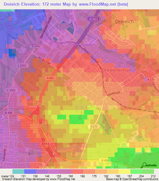 Dreieich,Germany Elevation Map