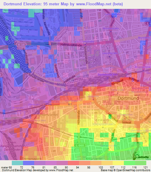 Dortmund,Germany Elevation Map