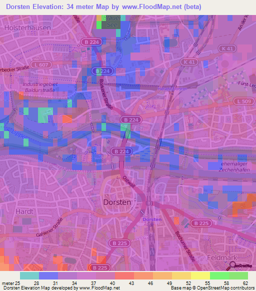 Dorsten,Germany Elevation Map