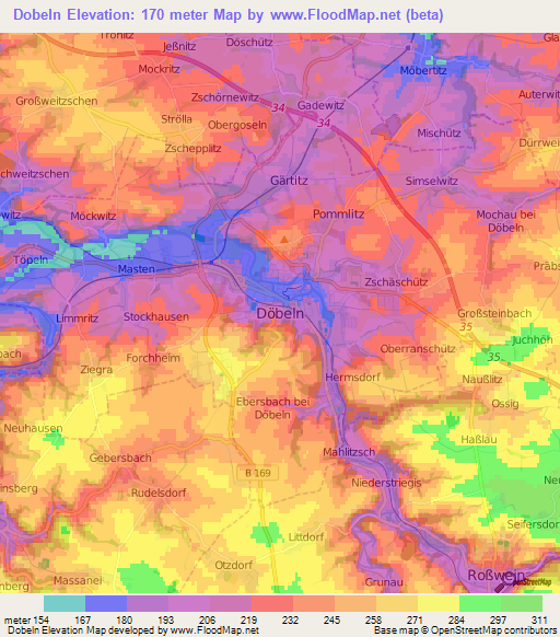 Dobeln,Germany Elevation Map