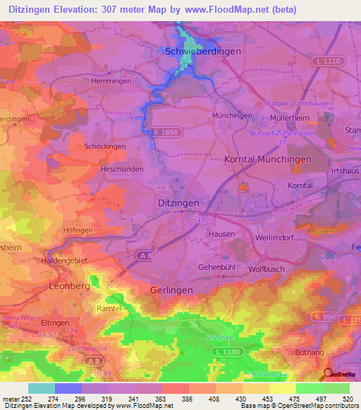 Ditzingen,Germany Elevation Map