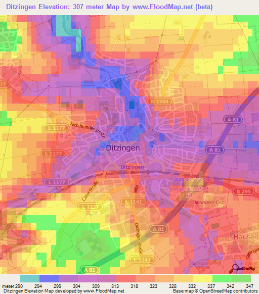 Ditzingen,Germany Elevation Map