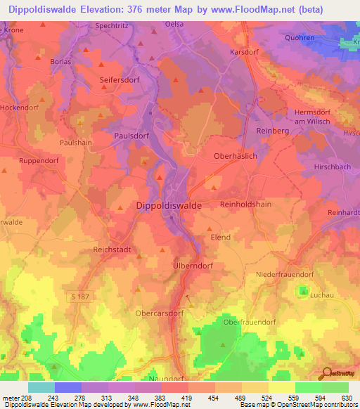 Dippoldiswalde,Germany Elevation Map