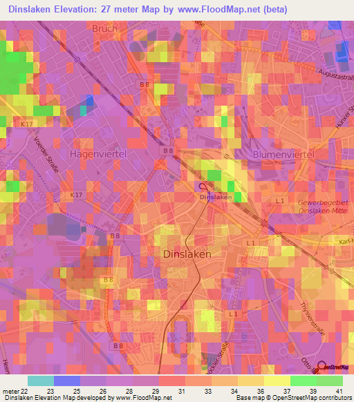 Dinslaken,Germany Elevation Map