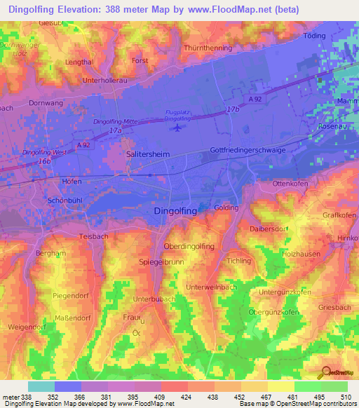 Dingolfing,Germany Elevation Map