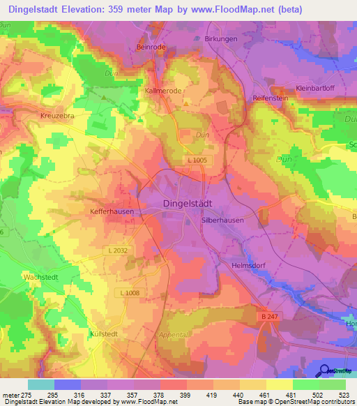 Dingelstadt,Germany Elevation Map