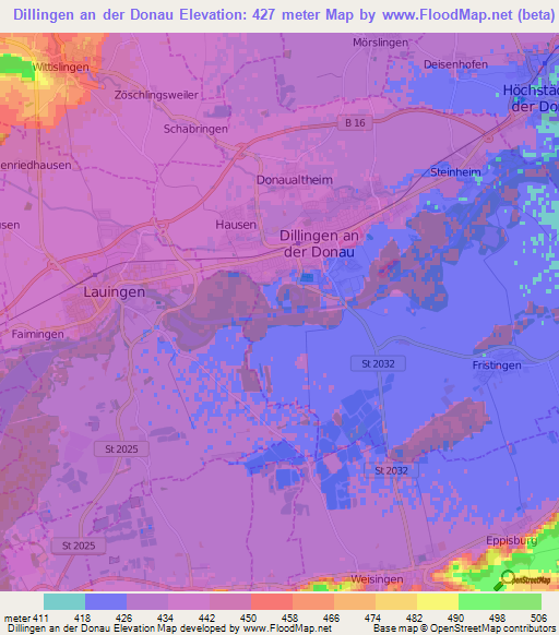 Dillingen an der Donau,Germany Elevation Map