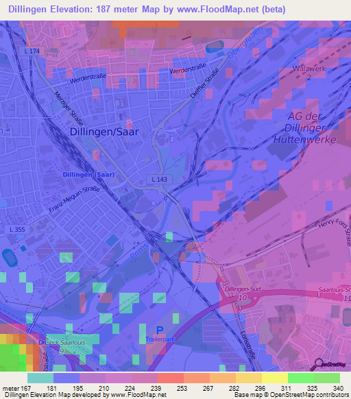 Dillingen,Germany Elevation Map