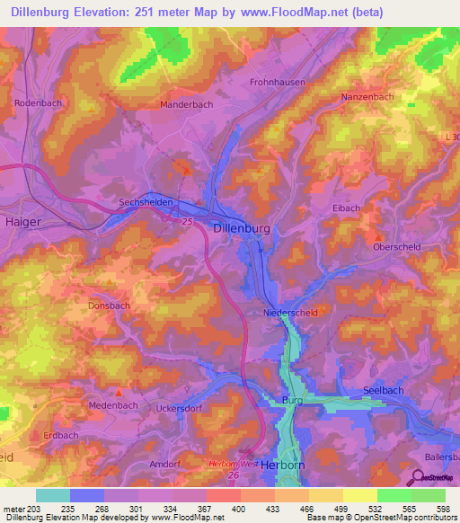 Dillenburg,Germany Elevation Map