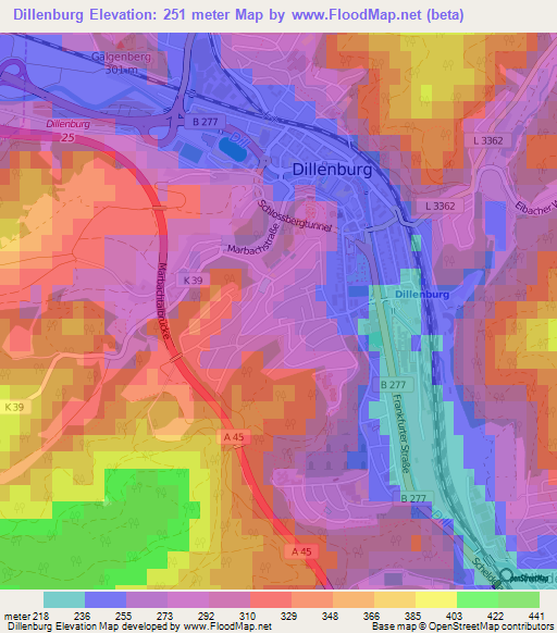 Dillenburg,Germany Elevation Map