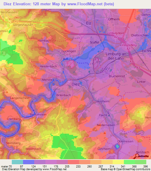 Diez,Germany Elevation Map