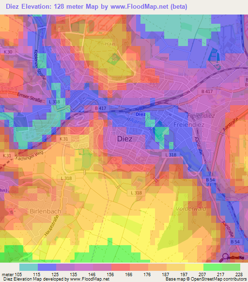 Diez,Germany Elevation Map