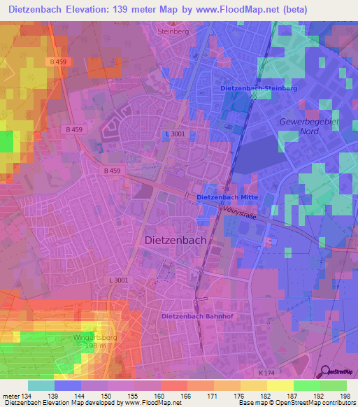 Dietzenbach,Germany Elevation Map