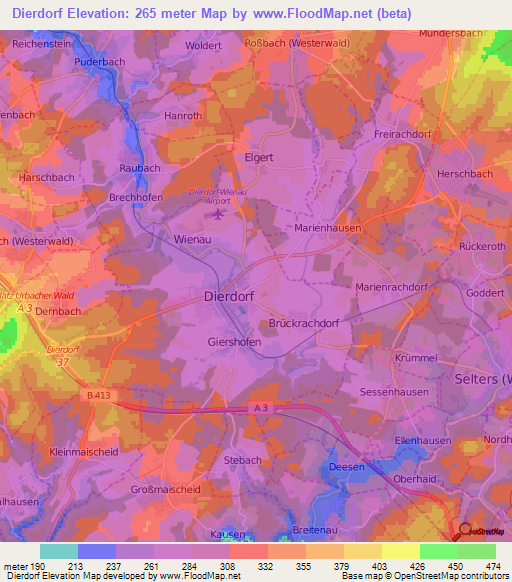 Dierdorf,Germany Elevation Map