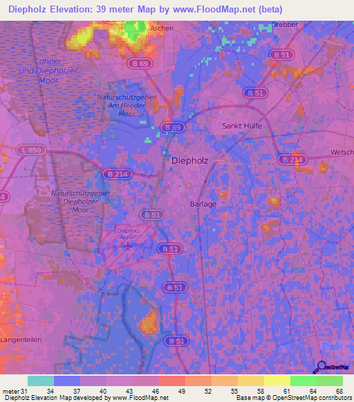 Diepholz,Germany Elevation Map