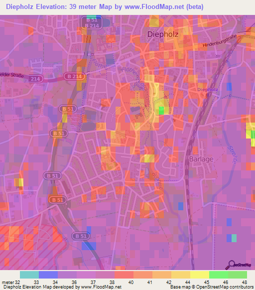 Diepholz,Germany Elevation Map