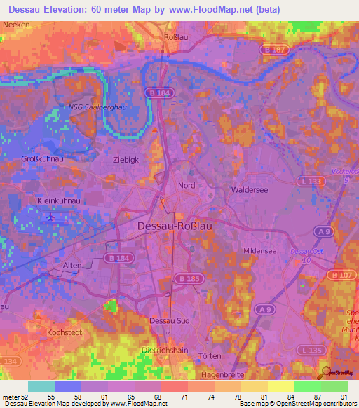 Dessau,Germany Elevation Map