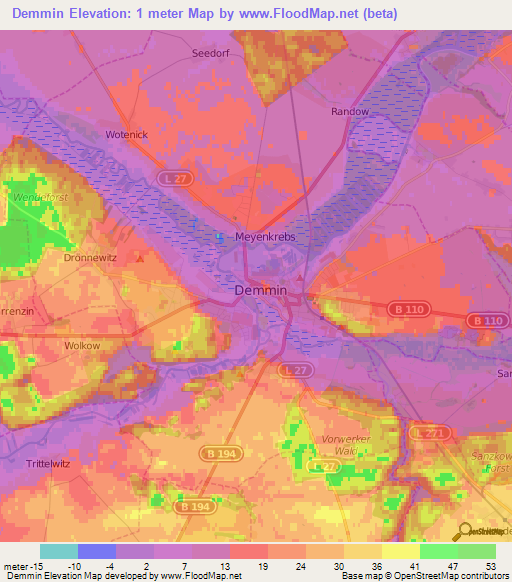 Demmin,Germany Elevation Map