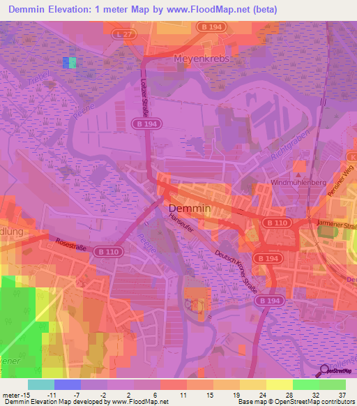 Demmin,Germany Elevation Map