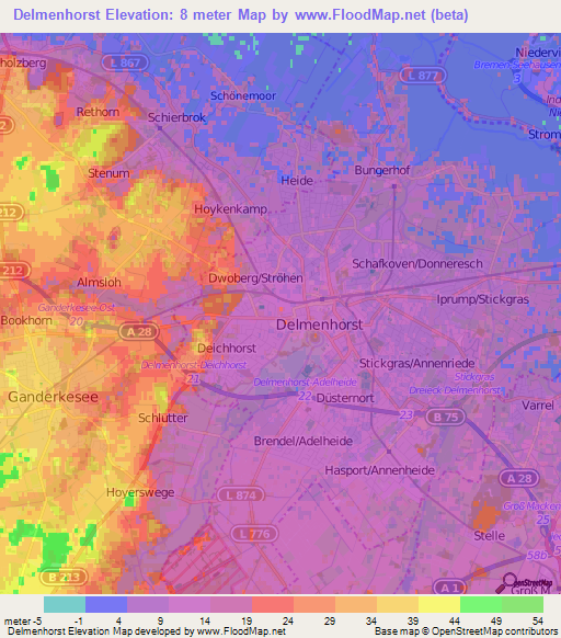 Delmenhorst,Germany Elevation Map