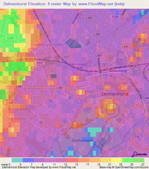 Delmenhorst,Germany Elevation Map