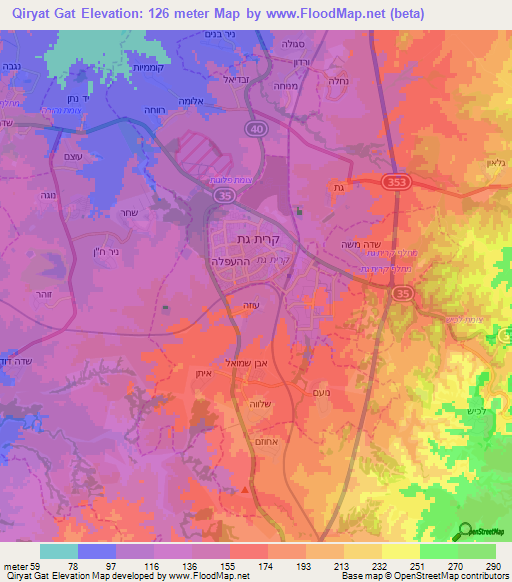 Qiryat Gat,Israel Elevation Map