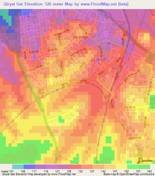 Qiryat Gat,Israel Elevation Map