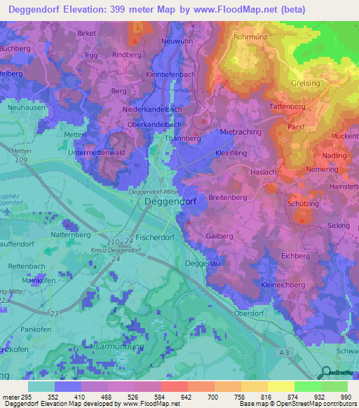 Deggendorf,Germany Elevation Map