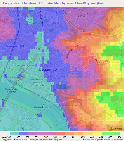 Deggendorf,Germany Elevation Map