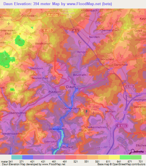 Daun,Germany Elevation Map