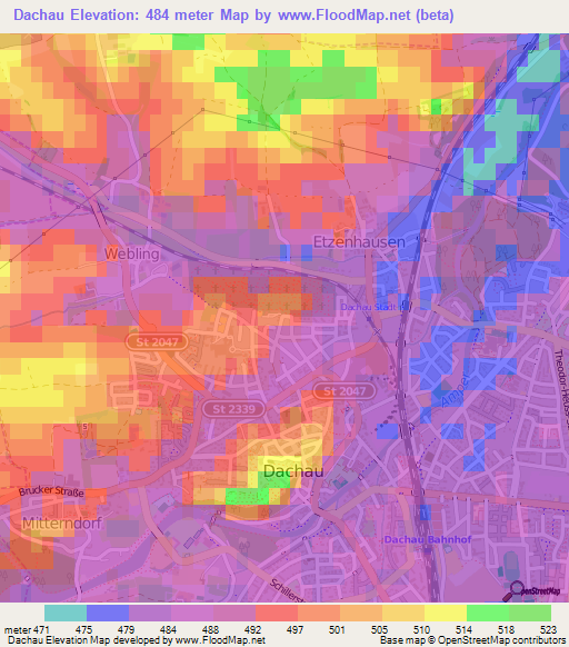 Dachau,Germany Elevation Map