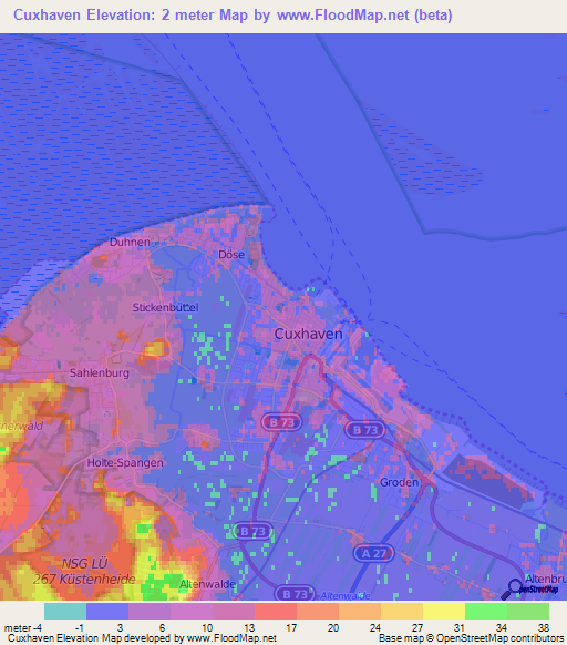 Cuxhaven,Germany Elevation Map