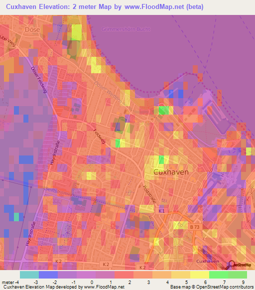 Cuxhaven,Germany Elevation Map