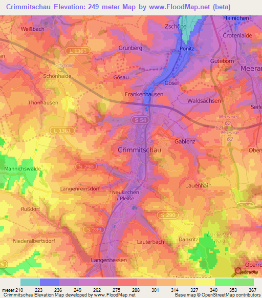 Crimmitschau,Germany Elevation Map