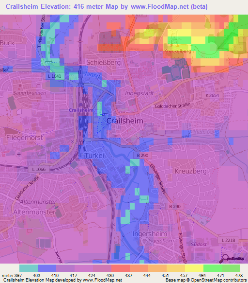 Crailsheim,Germany Elevation Map