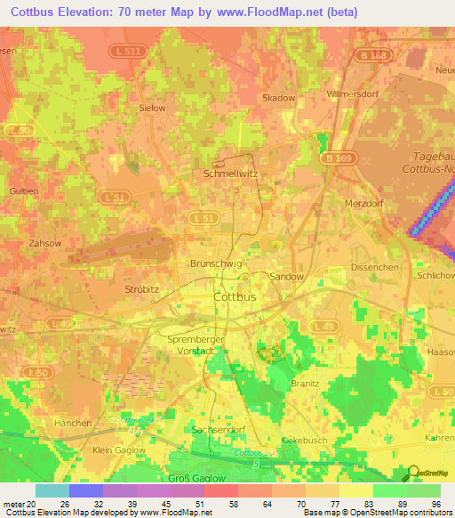 Cottbus,Germany Elevation Map