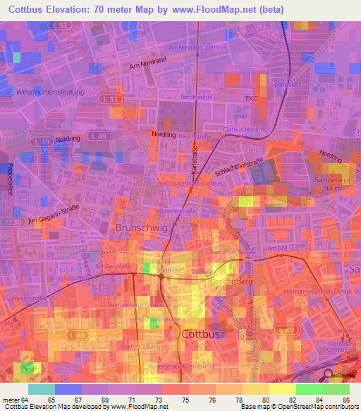 Cottbus,Germany Elevation Map