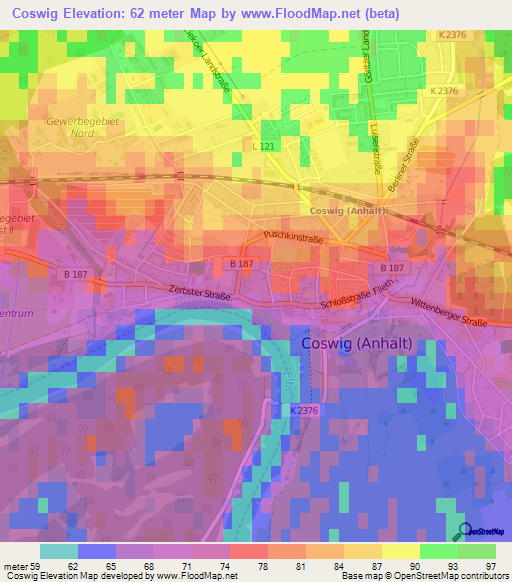 Coswig,Germany Elevation Map