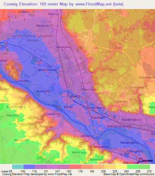 Coswig,Germany Elevation Map