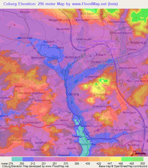 Coburg,Germany Elevation Map